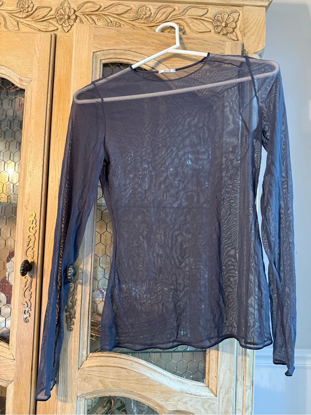 Wolford Charcoal/slight Blue tint Sheer Long Sleeve Mesh Top